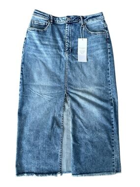 RISEN Jeans Denim Front Slit Midi Skirt Size 1X Frayed Hem Maxi NWT Western